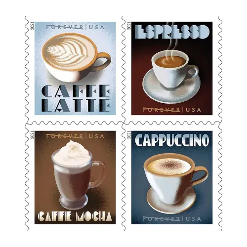 Espresso Drinks 2021 - 5 Booklets 100 Pcs Unused Stamps for Mailing
